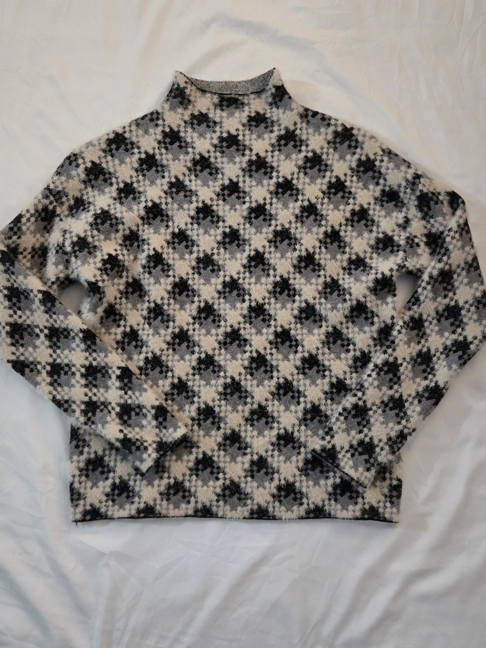 cupcakes & cashmere Black and Cream Patterned Turtleneck Sweater